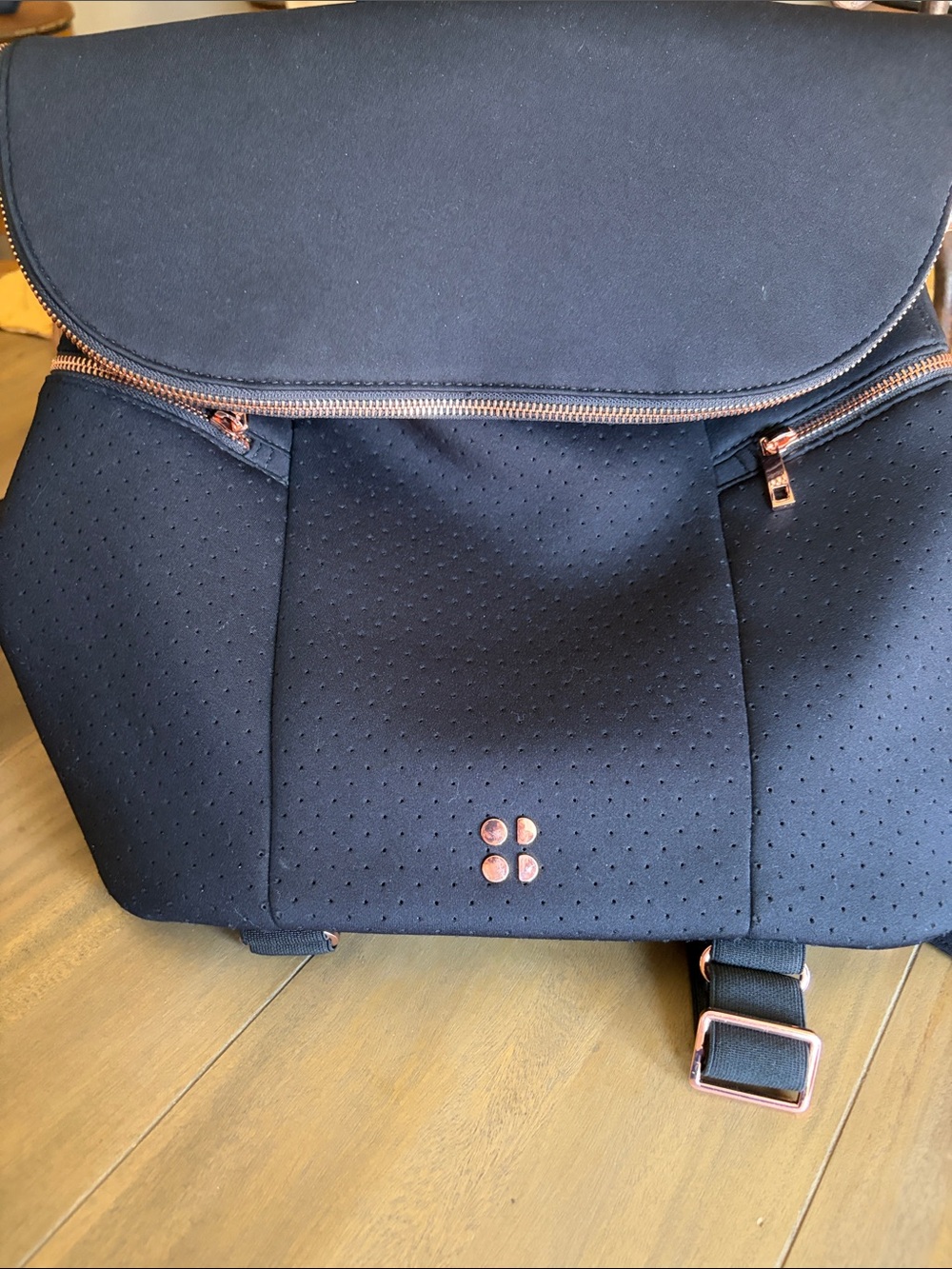 Black cloth Backpack Rose Gold details